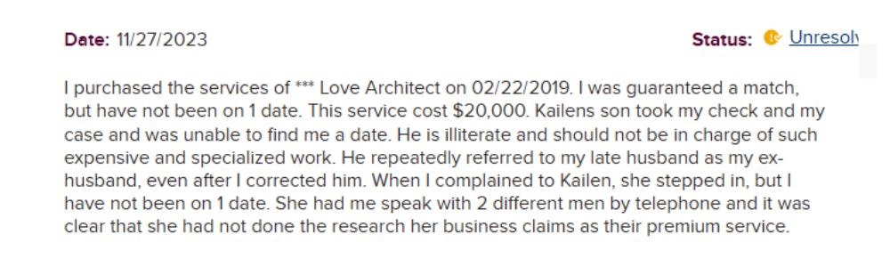 The Love Architects Complaint