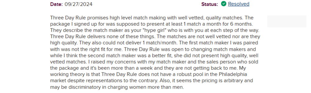 Three Day Rule Complaints
