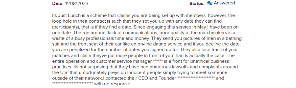 Its Just Lunch Complaints Bbb